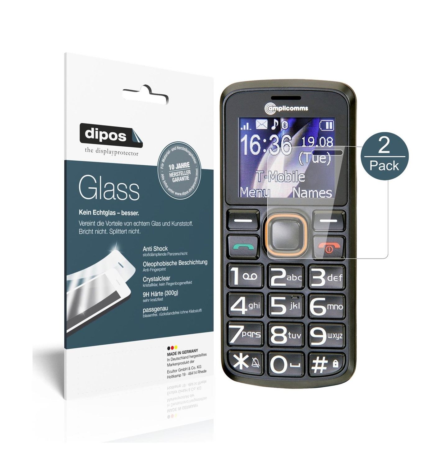Klare Displayschutzfolie von dipos passend für Amplicomms PowerTel M6300, 9H kratzfest und blasenfrei montiert