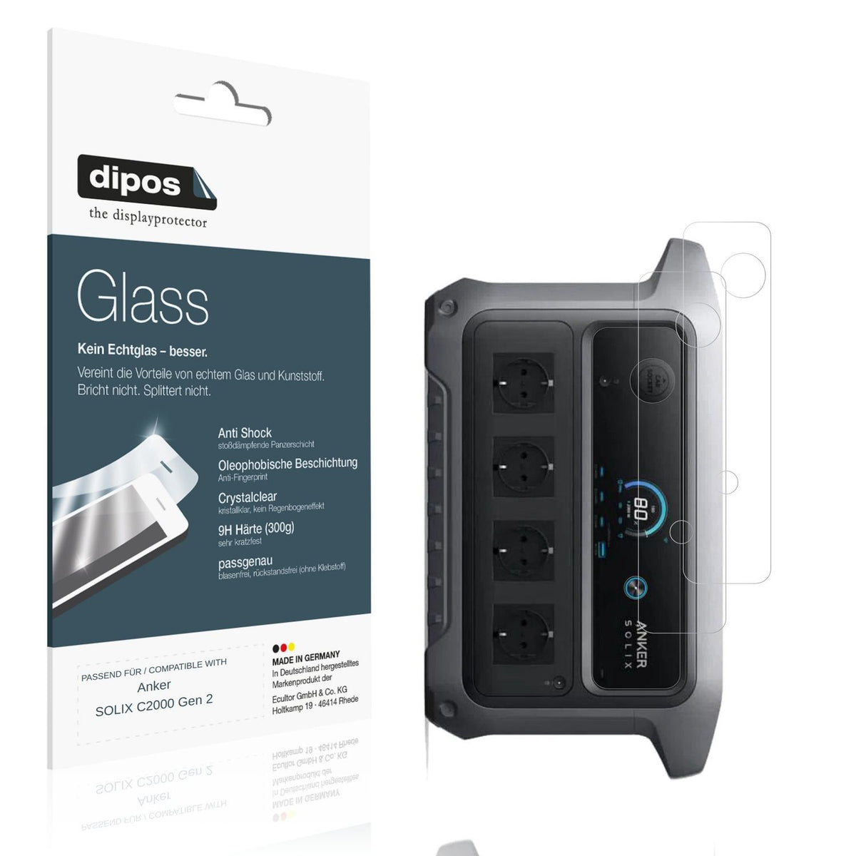 Klare Displayschutzfolie von dipos passend für Anker SOLIX C2000 Gen 2, 9H kratzfest und blasenfrei montiert