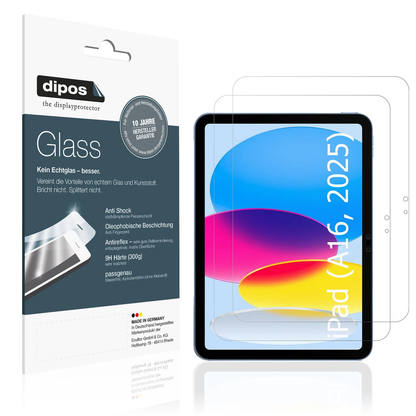Klare Displayschutzfolie von dipos passend für Apple iPad 11 Zoll A16 11. Gen 2025, 9H kratzfest und blasenfrei montiert
