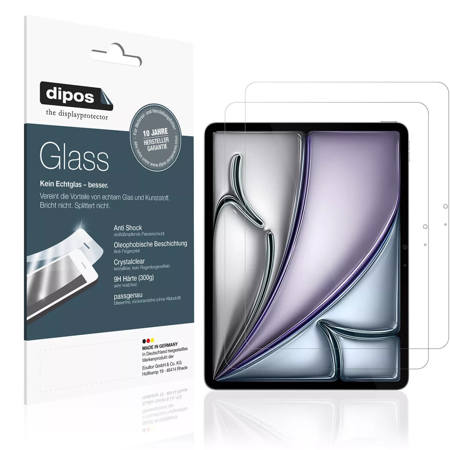 Klare Displayschutzfolie von dipos passend für Apple iPad Air 13 Zoll M2 2024, 9H kratzfest und blasenfrei montiert