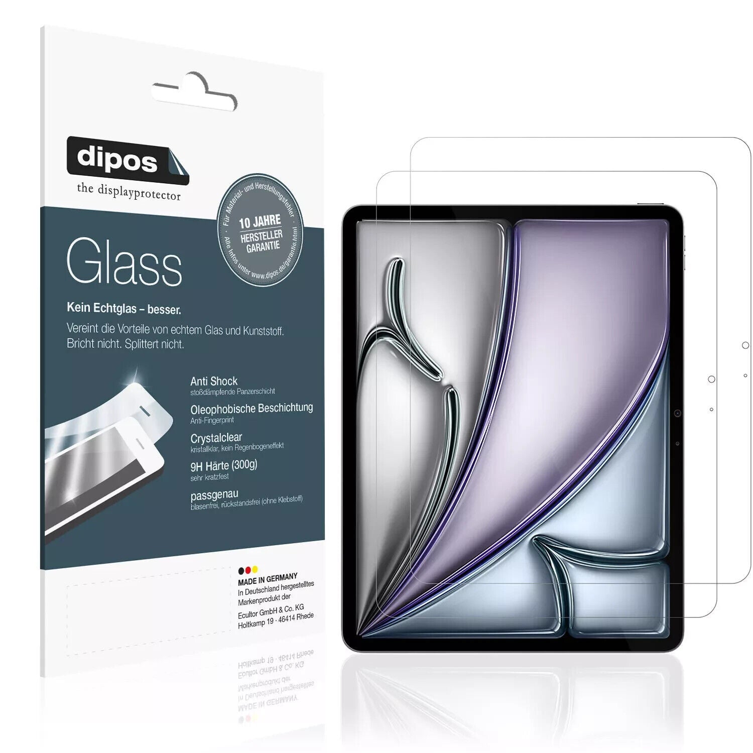Klare Displayschutzfolie von dipos passend für Apple iPad Air 13 Zoll M2 2024, 9H kratzfest und blasenfrei montiert
