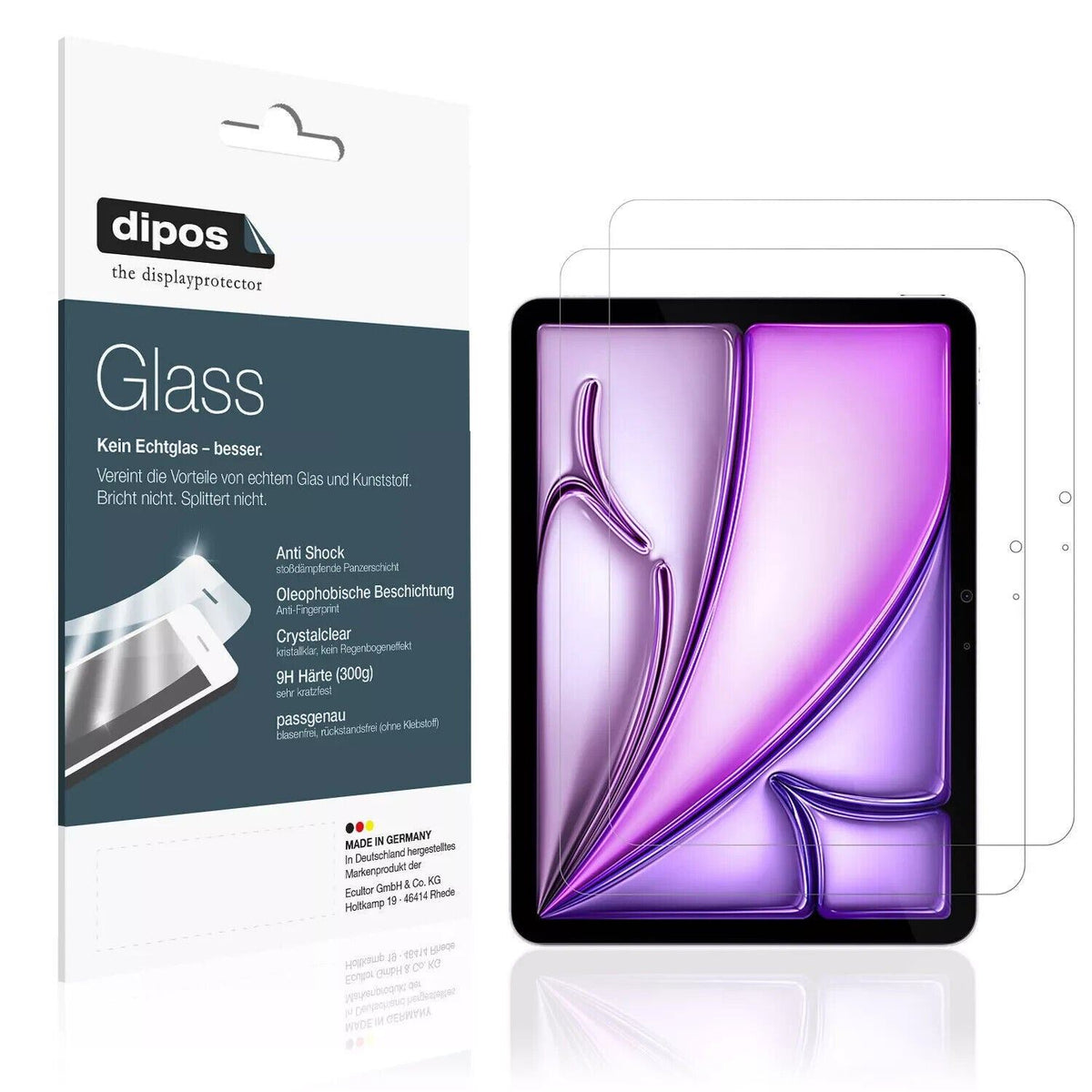Klare Displayschutzfolie von dipos passend für Apple iPad Air M2 11 Zoll, 9H kratzfest und blasenfrei montiert
