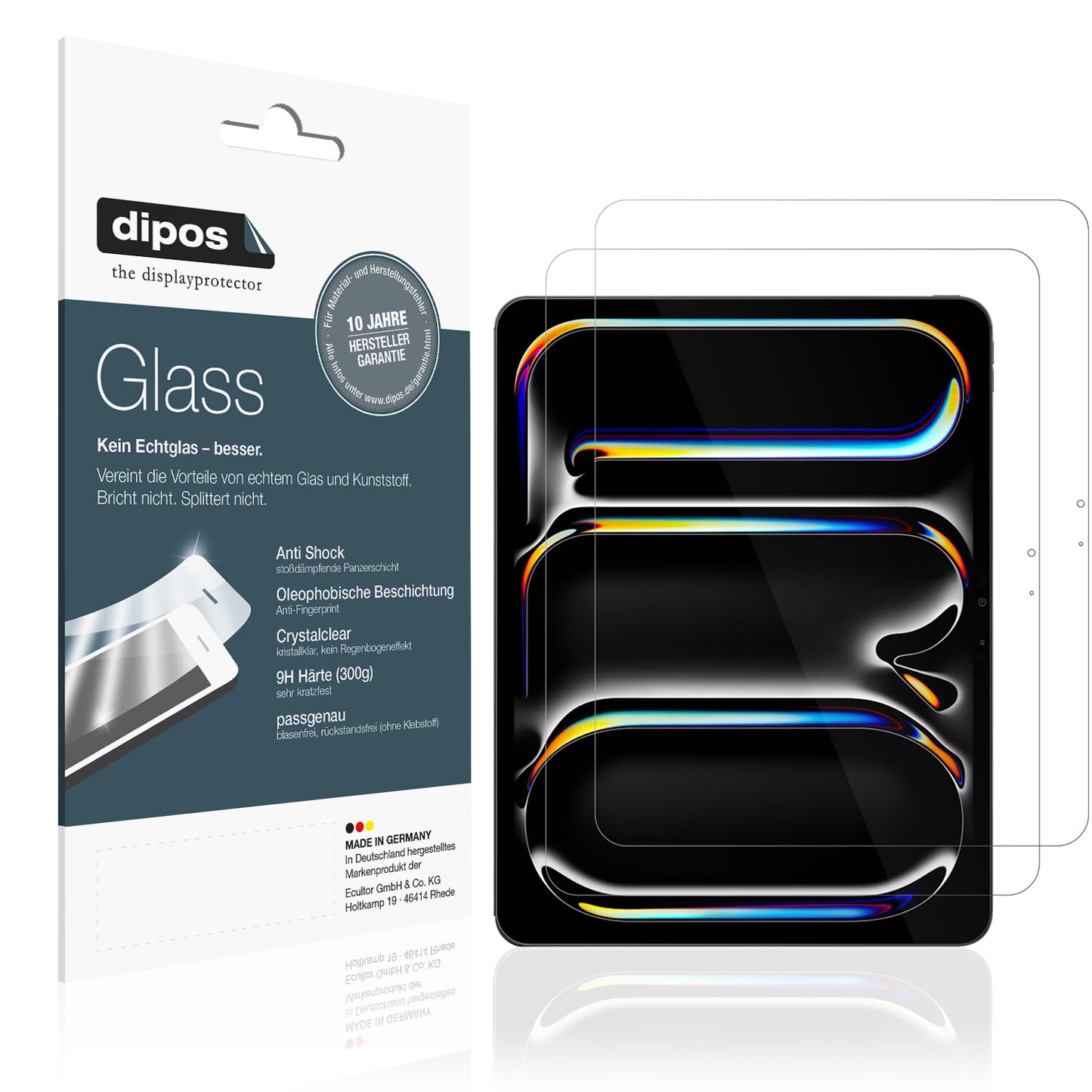 Klare Displayschutzfolie von dipos passend für Apple iPad Pro 13 Zoll M4 2024, 9H kratzfest und blasenfrei montiert