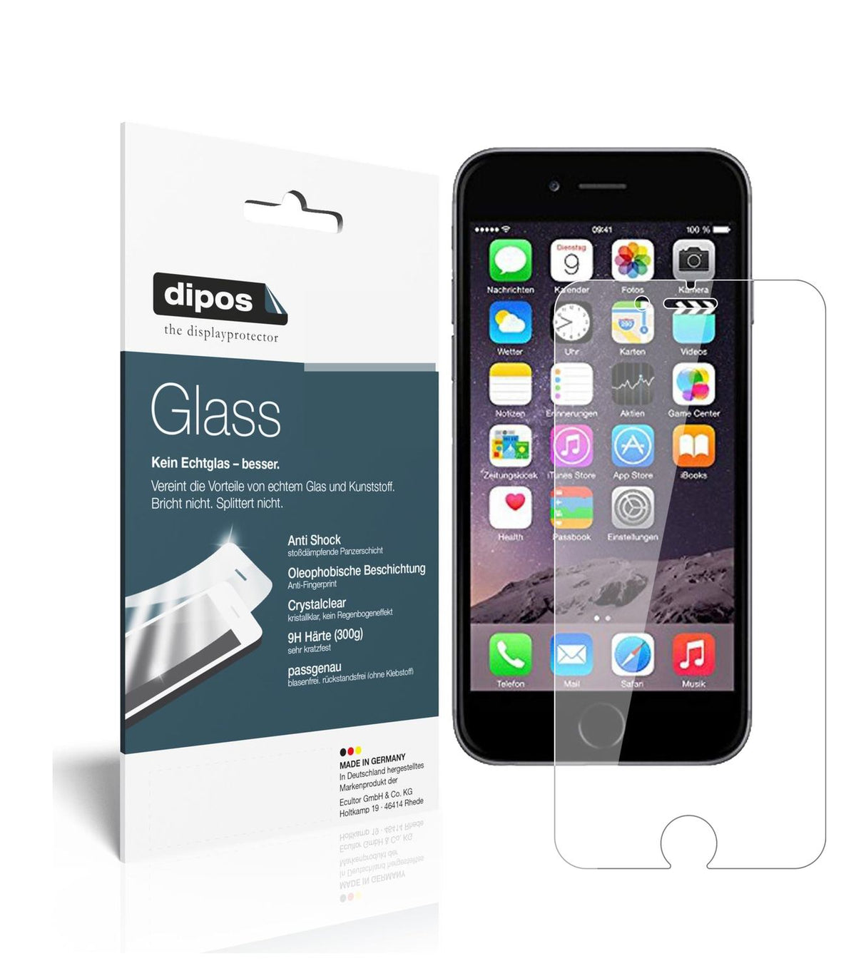 Klare Displayschutzfolie von dipos passend für Apple iPhone 6 / 6S / 7, 9H kratzfest und blasenfrei montiert