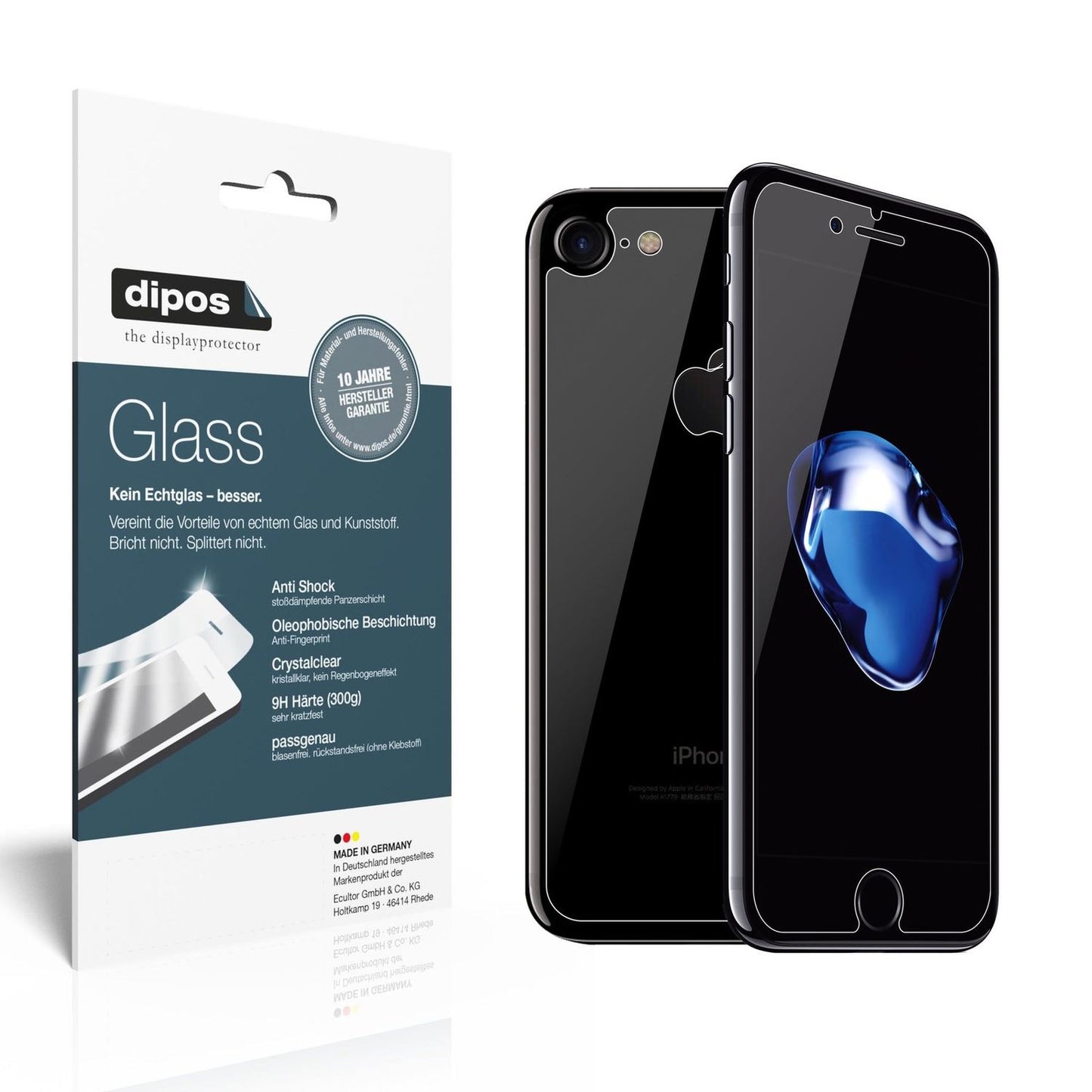 Klare Displayschutzfolie von dipos passend für Apple iPhone 7, 9H kratzfest und blasenfrei montiert