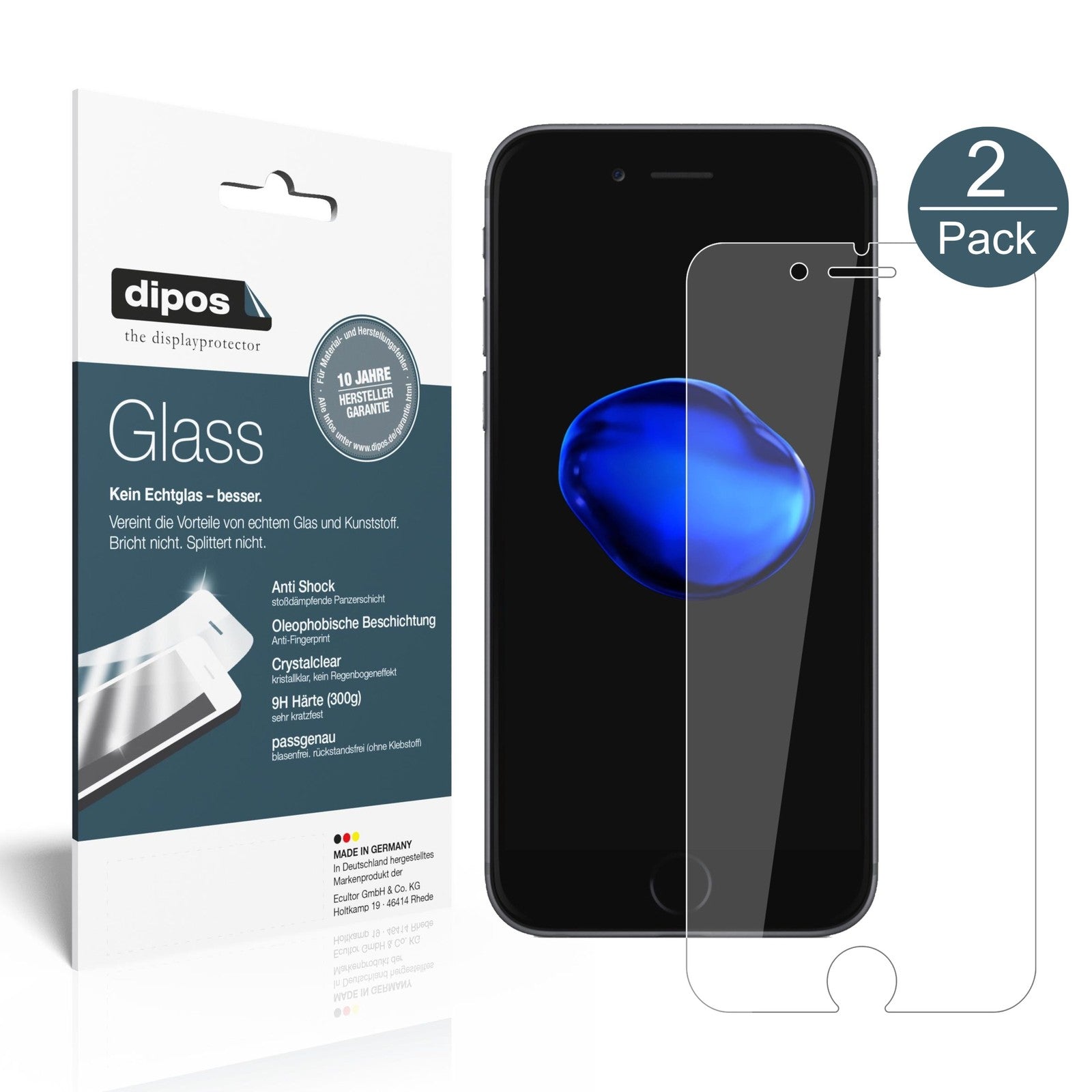 Klare Displayschutzfolie von dipos passend für Apple iPhone 7 Plus, 9H kratzfest und blasenfrei montiert