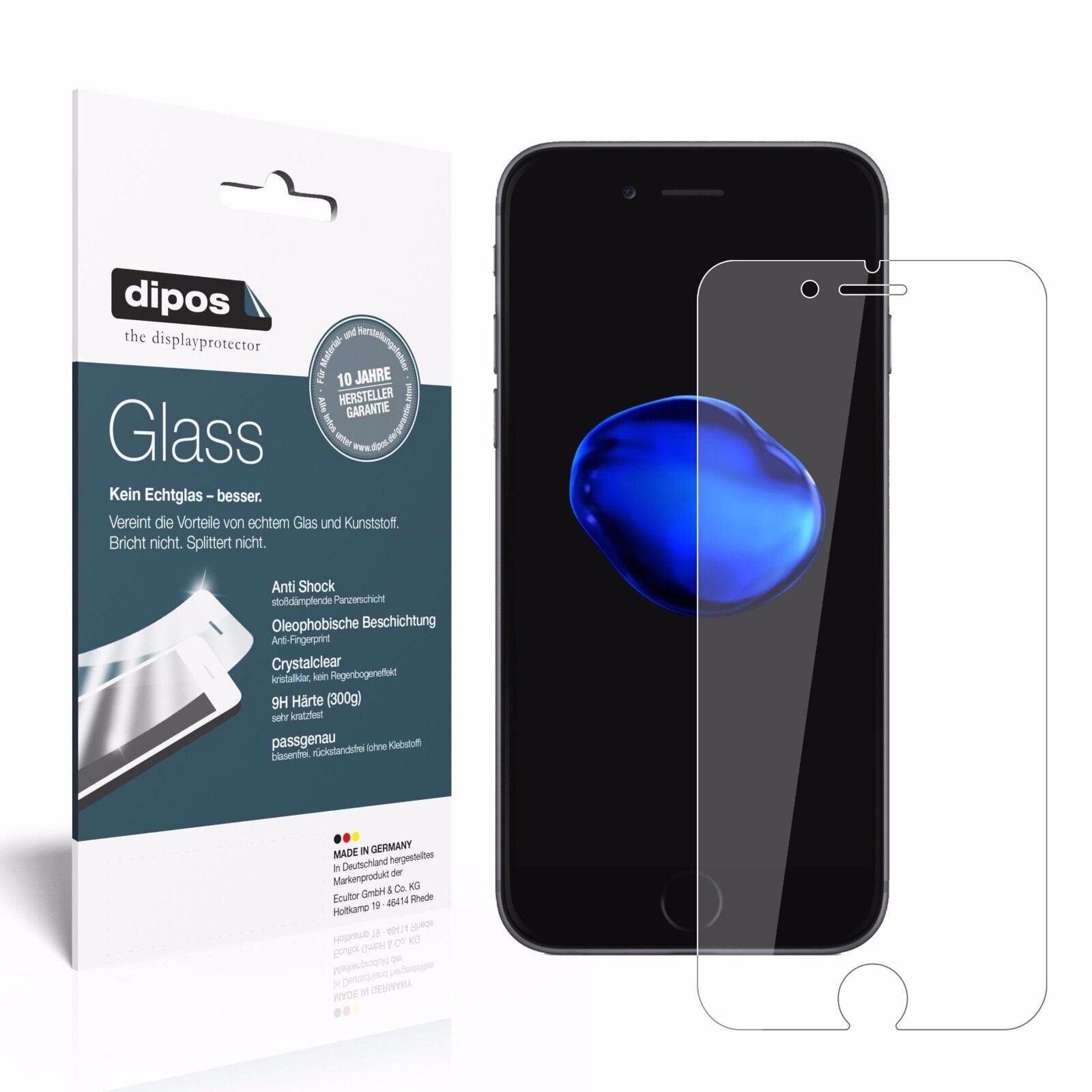 Klare Displayschutzfolie von dipos passend für Apple iPhone 7 Plus, 9H kratzfest und blasenfrei montiert