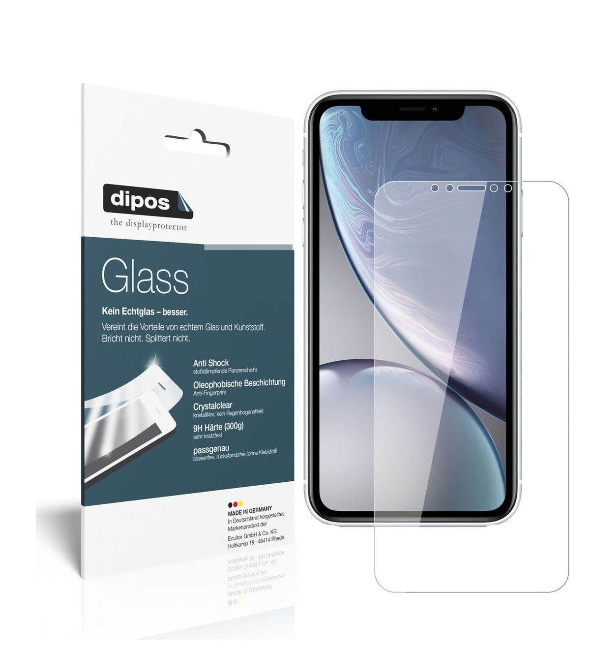 Klare Displayschutzfolie von dipos passend für Apple iPhone XR, 9H kratzfest und blasenfrei montiert