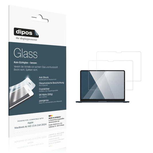 Klare Displayschutzfolie von dipos passend für Apple MacBook Air M3 13.6 Zoll 2024, 9H kratzfest und blasenfrei montiert