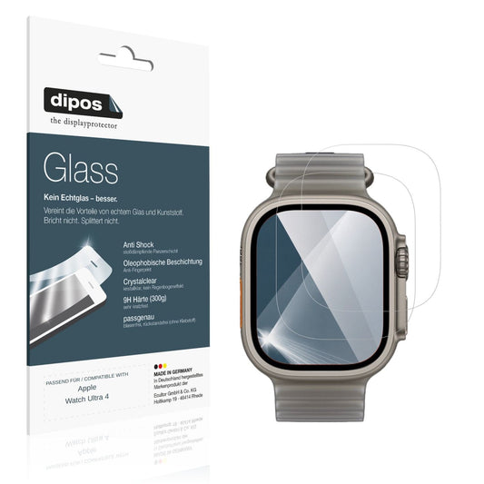 Klare Displayschutzfolie von dipos passend für Apple Watch Ultra 4, 9H kratzfest und blasenfrei montiert