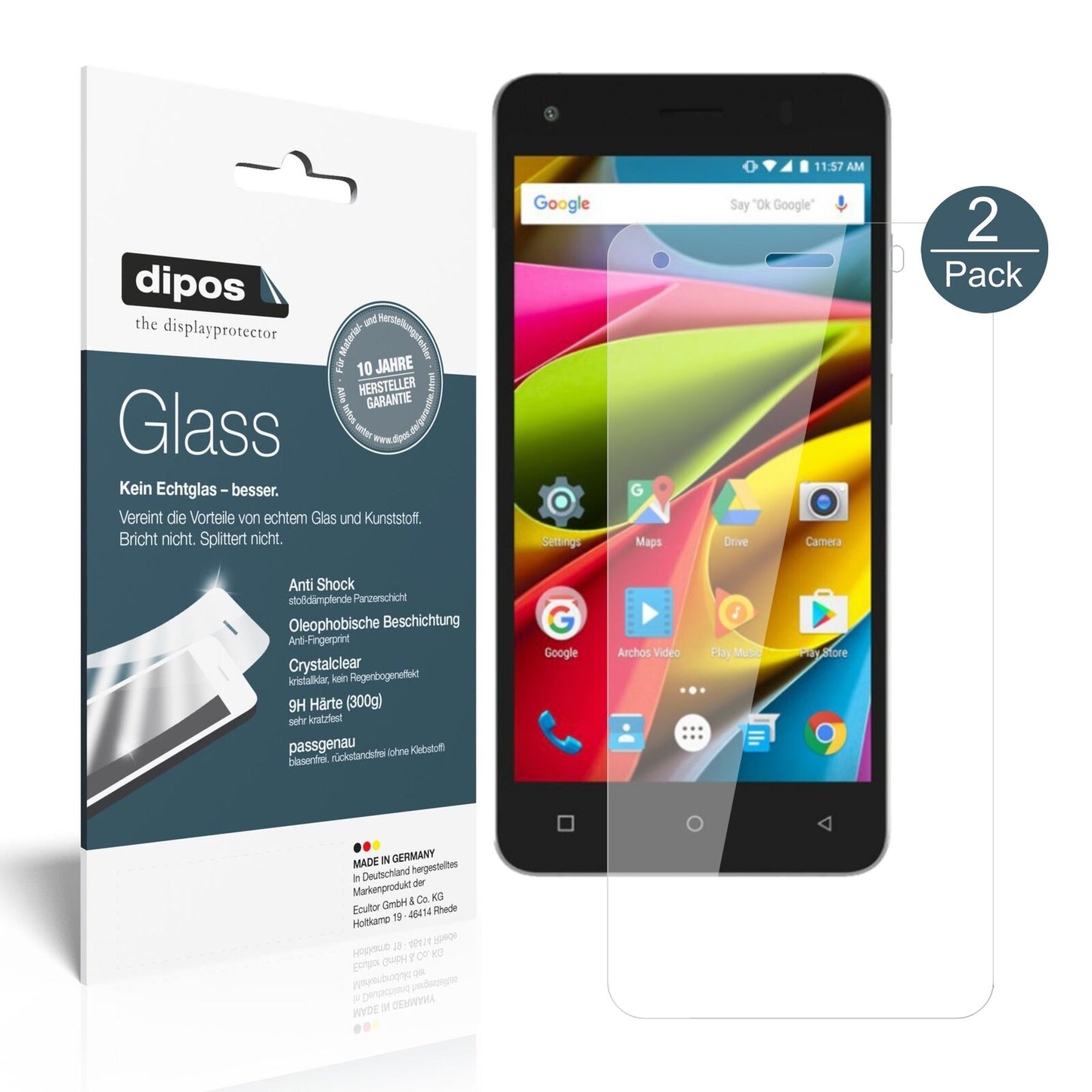 Klare Displayschutzfolie von dipos passend für Archos 50b Cobalt Lite, 9H kratzfest und blasenfrei montiert