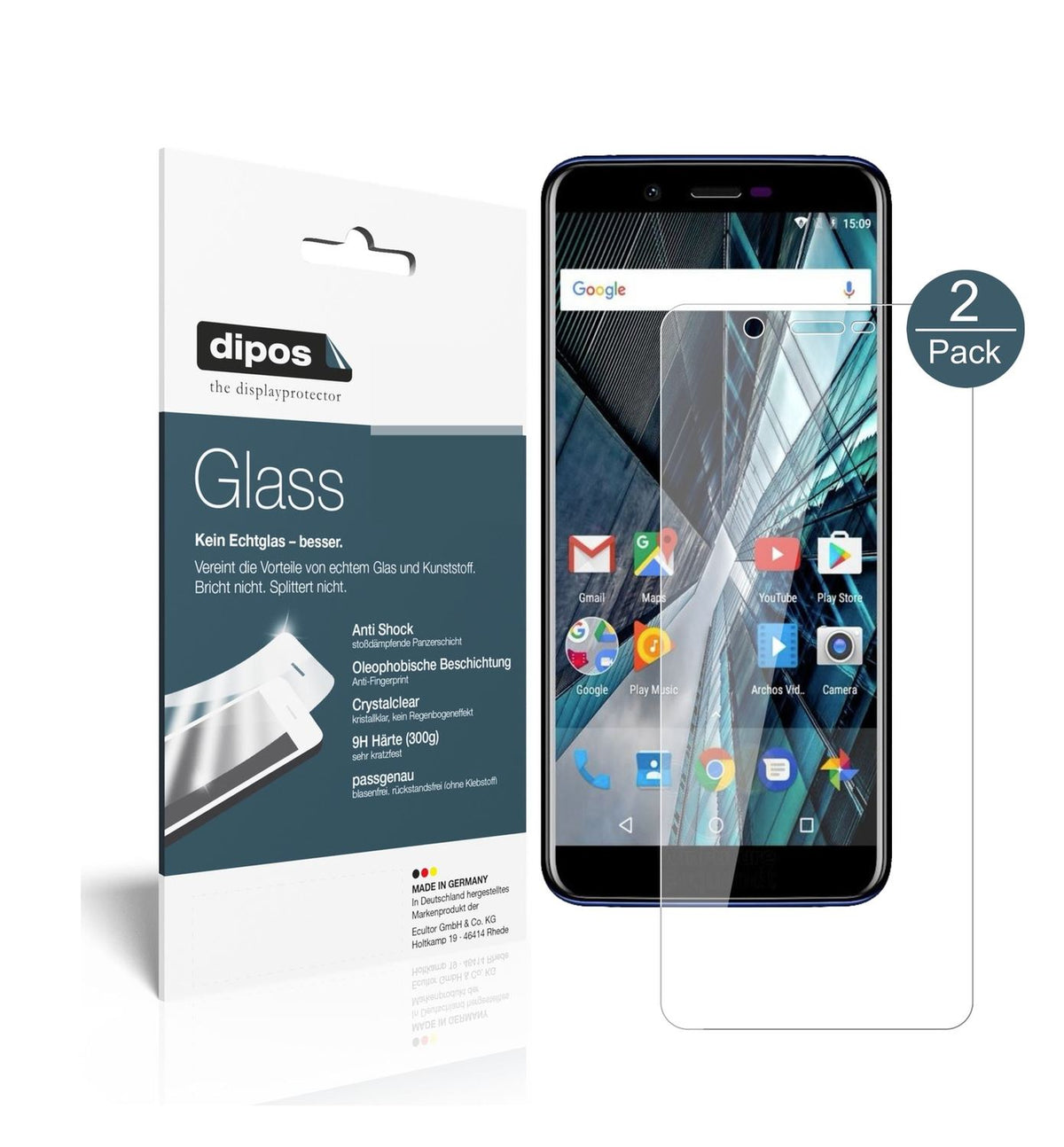 Klare Displayschutzfolie von dipos passend für Archos Core 57S, 9H kratzfest und blasenfrei montiert