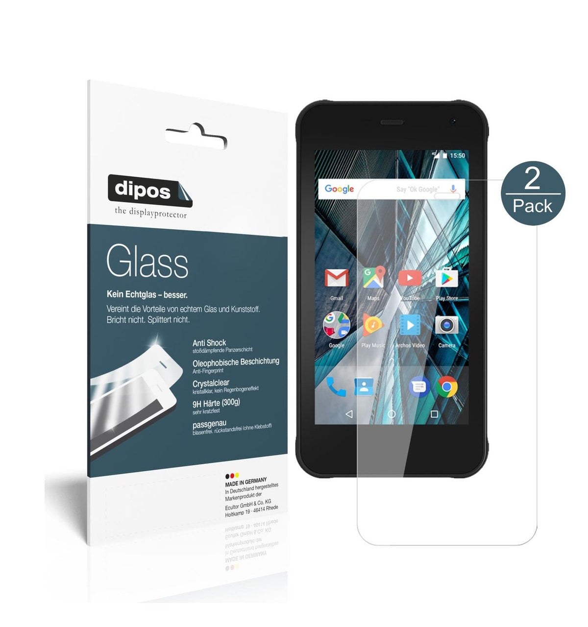 Klare Displayschutzfolie von dipos passend für Archos Sense 47X, 9H kratzfest und blasenfrei montiert