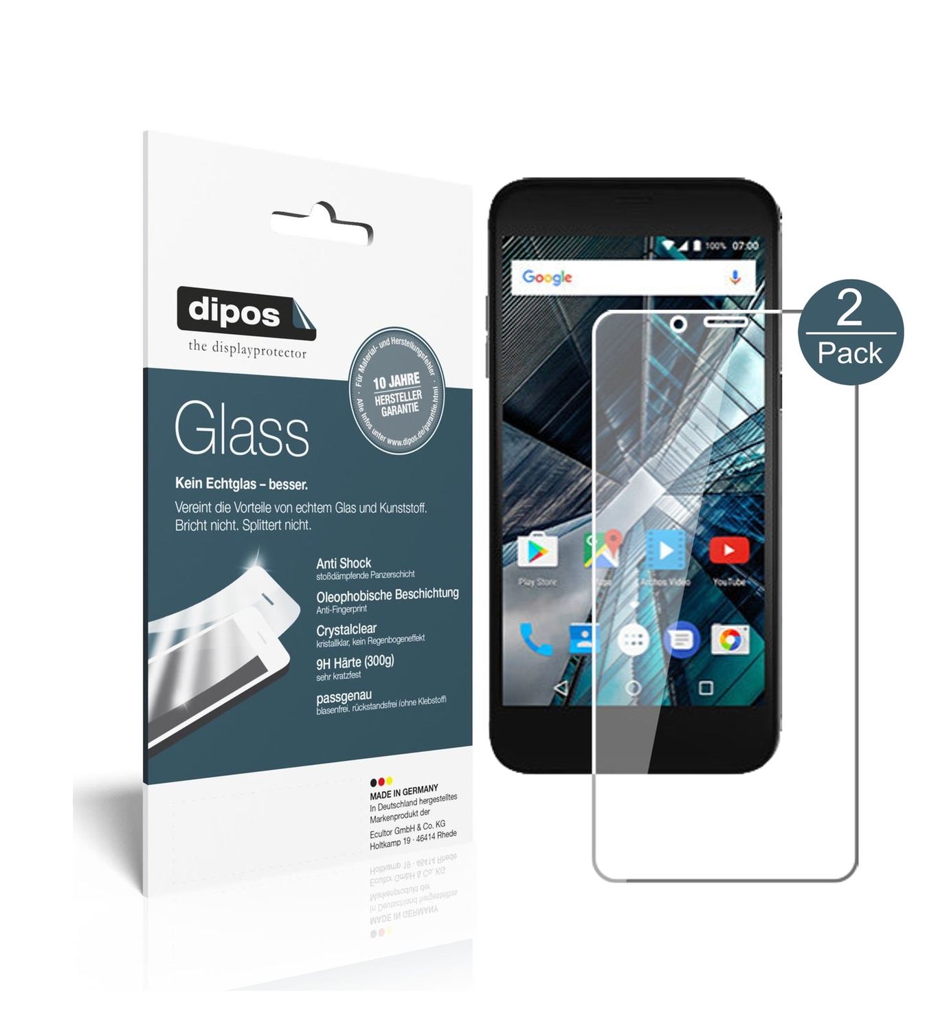 Klare Displayschutzfolie von dipos passend für Archos Sense 50 DC, 9H kratzfest und blasenfrei montiert