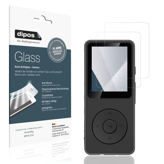 Klare Displayschutzfolie von dipos passend für Aroeally MP3-01F, 9H kratzfest und blasenfrei montiert