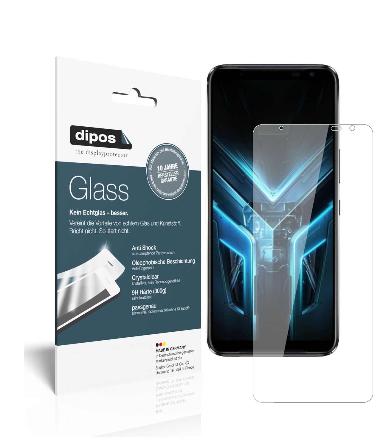 Klare Displayschutzfolie von dipos passend für Asus ROG Phone 3, 9H kratzfest und blasenfrei montiert