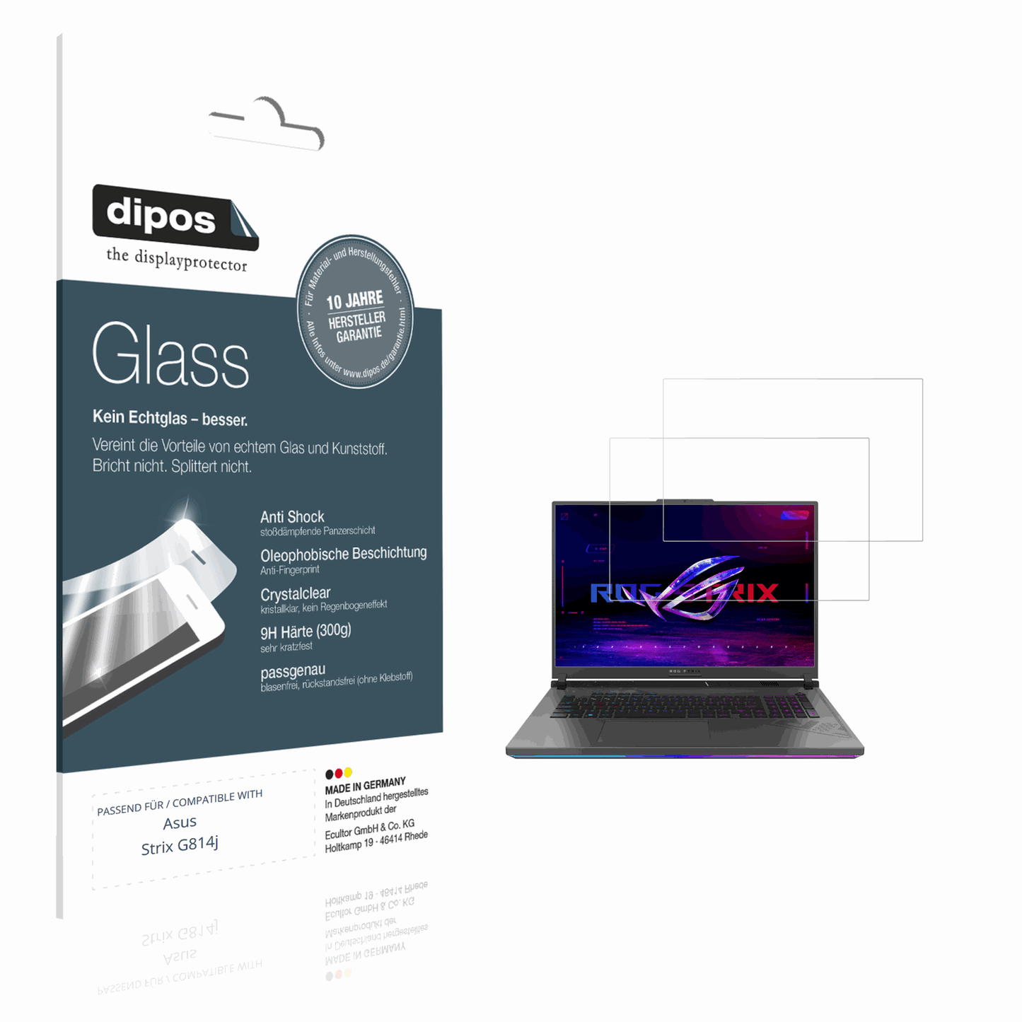 Klare Displayschutzfolie von dipos passend für Asus Strix G814j, 9H kratzfest und blasenfrei montiert