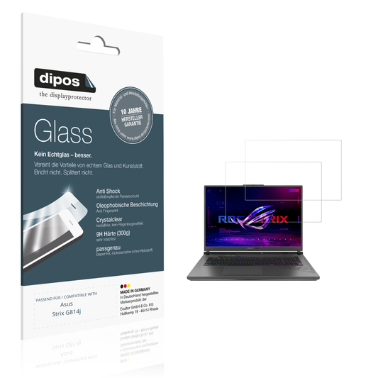 Klare Displayschutzfolie von dipos passend für Asus Strix G814j, 9H kratzfest und blasenfrei montiert