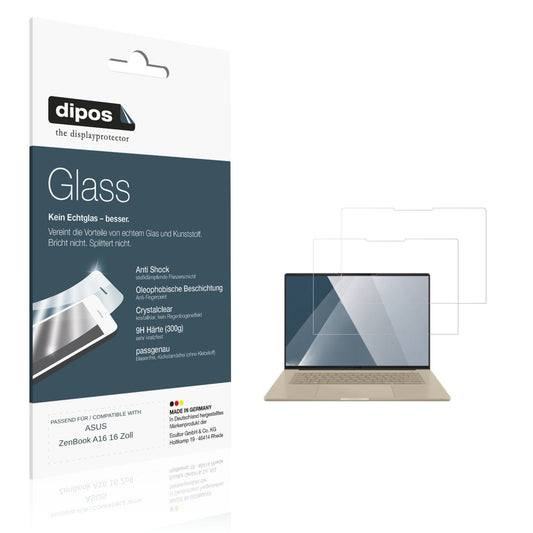 Klare Displayschutzfolie von dipos passend für ASUS ZenBook A16 16 Zoll, 9H kratzfest und blasenfrei montiert
