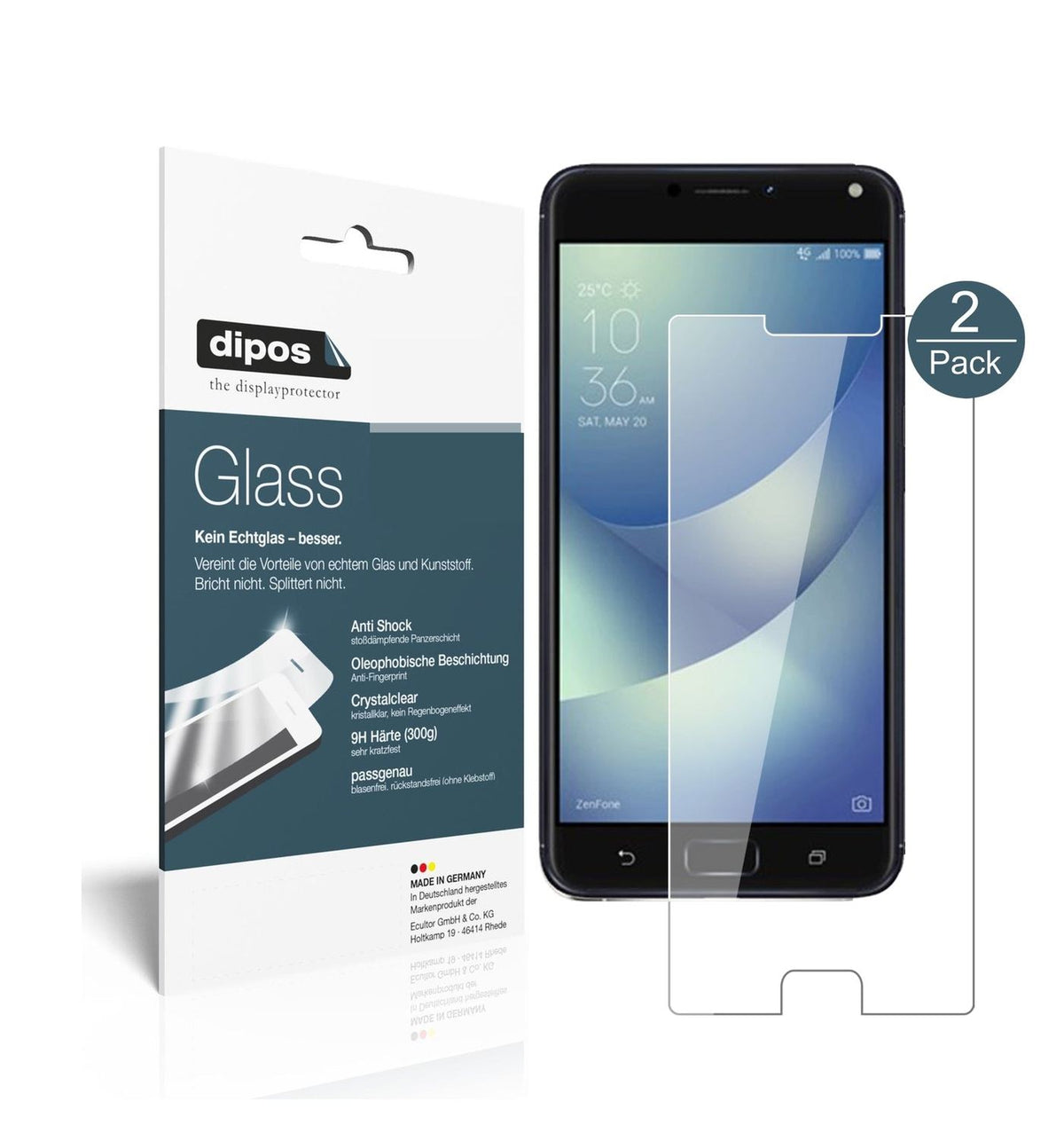 Klare Displayschutzfolie von dipos passend für Asus Zenfone 4 Max 5,2 Zoll ZC520KL, 9H kratzfest und blasenfrei montiert