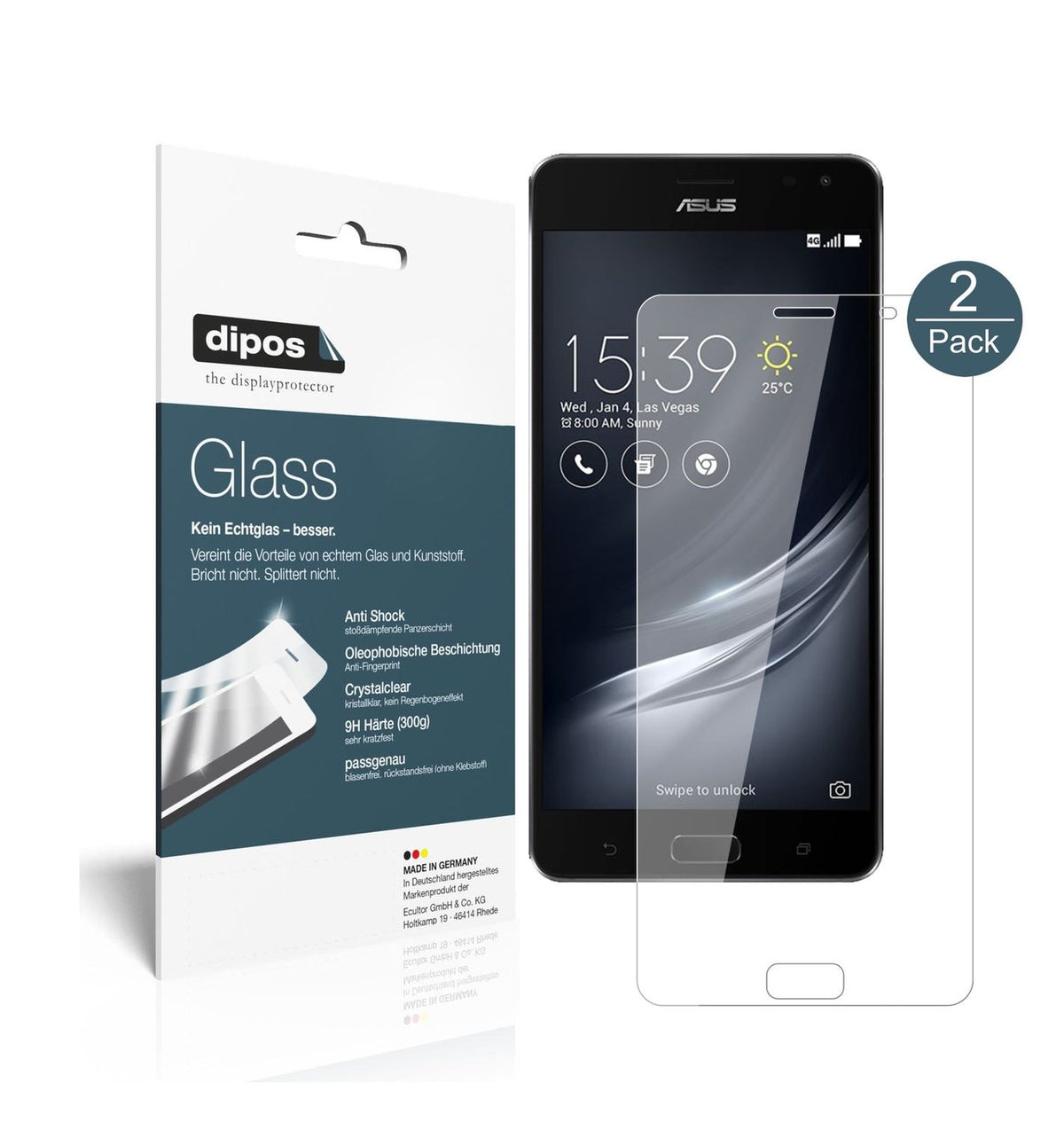 Klare Displayschutzfolie von dipos passend für ASUS ZenFone Ares ZS572KL, 9H kratzfest und blasenfrei montiert