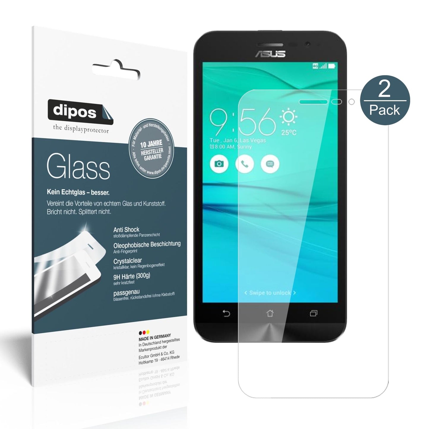 Klare Displayschutzfolie von dipos passend für Asus Zenfone Go (2017), 9H kratzfest und blasenfrei montiert