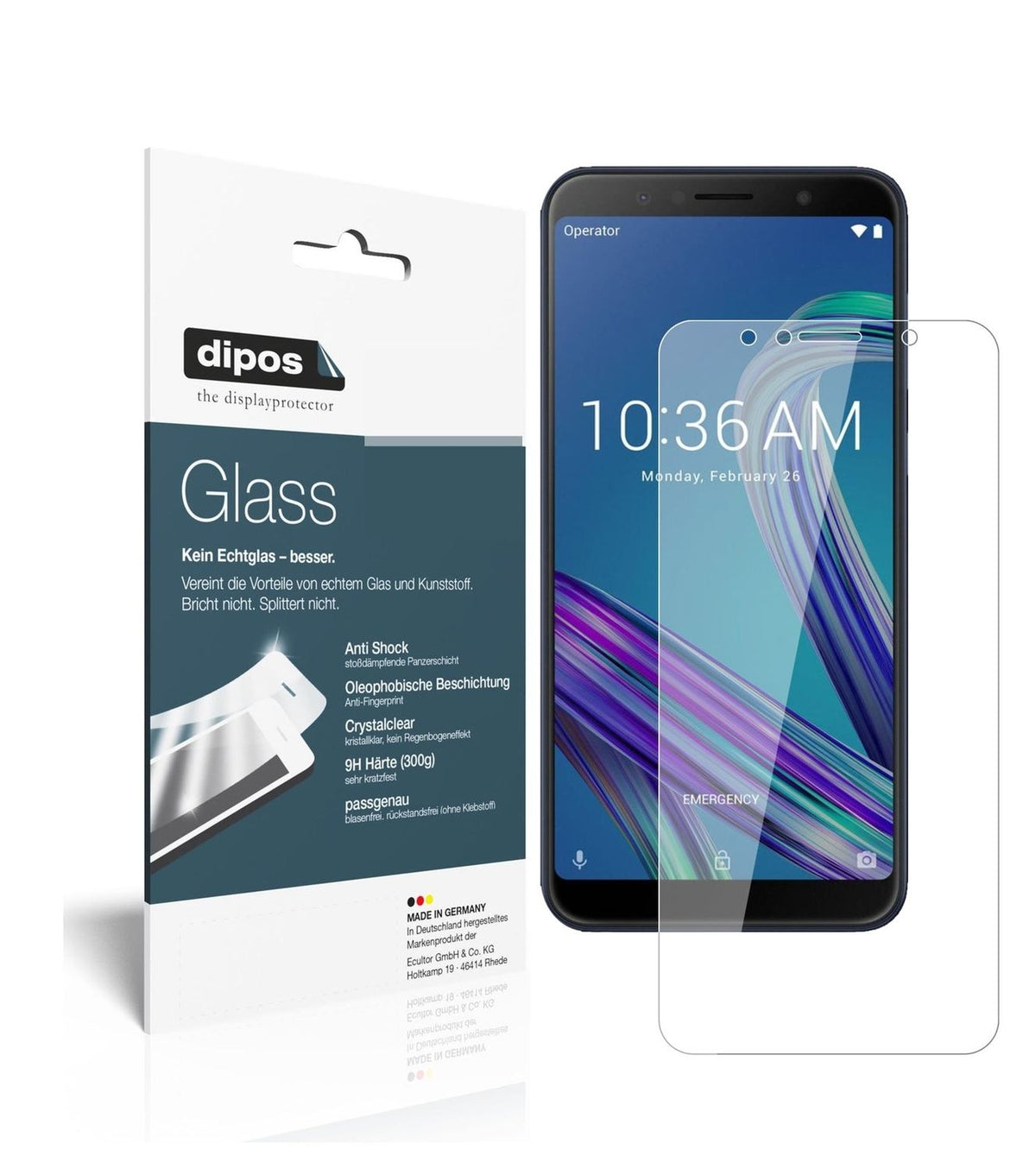 Klare Displayschutzfolie von dipos passend für Asus ZenFone Max M1 (ZB556KL), 9H kratzfest und blasenfrei montiert