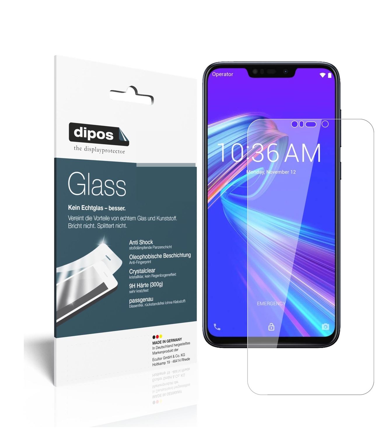 Klare Displayschutzfolie von dipos passend für Asus ZenFone Max (M2), 9H kratzfest und blasenfrei montiert