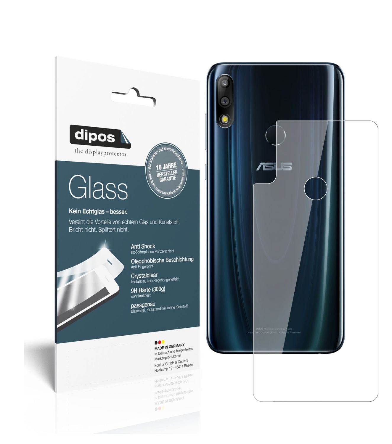 Klare Displayschutzfolie von dipos passend für Asus ZenFone Max Pro (M2) Rückseite, 9H kratzfest und blasenfrei montiert