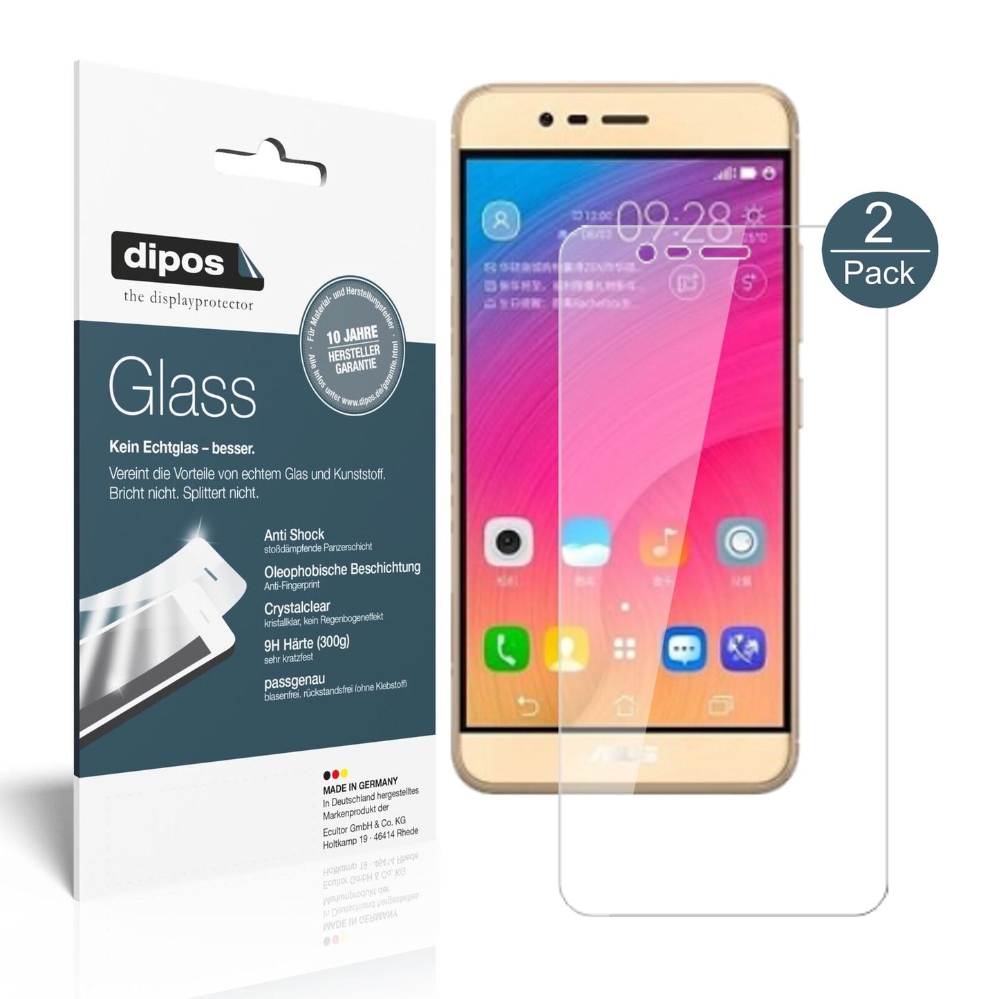 Klare Displayschutzfolie von dipos passend für Asus ZenFone Pegasus 3s, 9H kratzfest und blasenfrei montiert