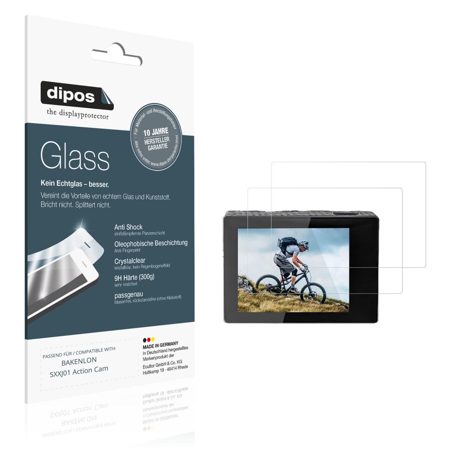 Klare Displayschutzfolie von dipos passend für BAKENLON SXXJ01 Action Cam, 9H kratzfest und blasenfrei montiert