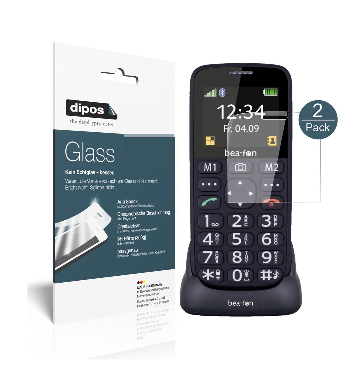 Klare Displayschutzfolie von dipos passend für bea-fon SL240, 9H kratzfest und blasenfrei montiert