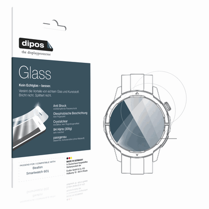 Klare Displayschutzfolie von dipos passend für Beafon Smartwatch 601, 9H kratzfest und blasenfrei montiert