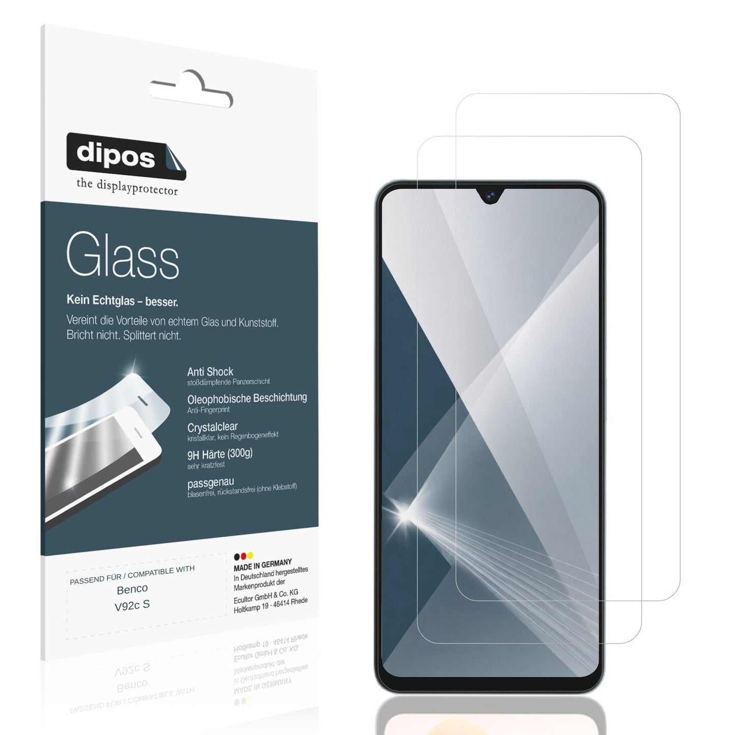 Klare Displayschutzfolie von dipos passend für Benco V92c S, 9H kratzfest und blasenfrei montiert