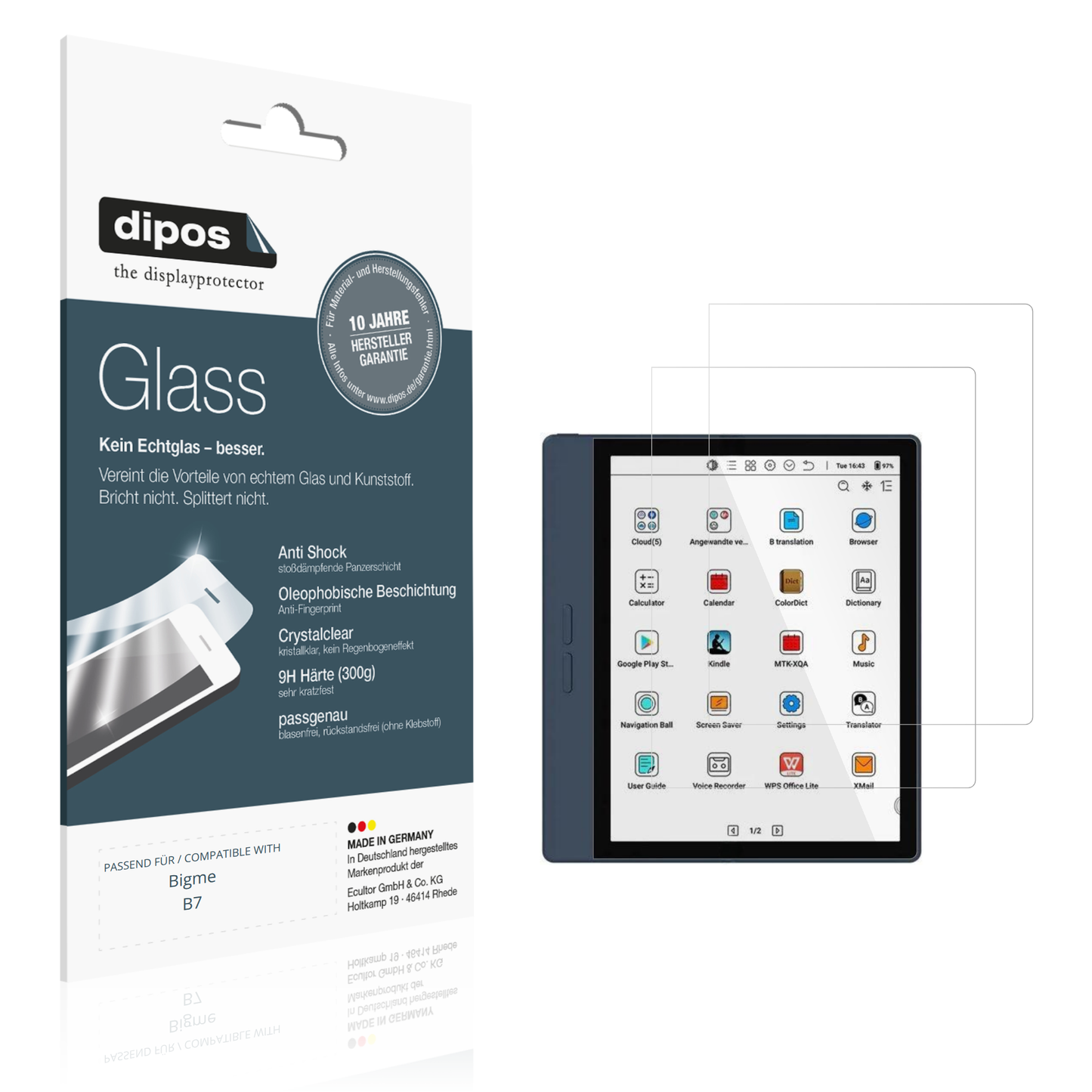 Klare Displayschutzfolie von dipos passend für Bigme B7, 9H kratzfest und blasenfrei montiert