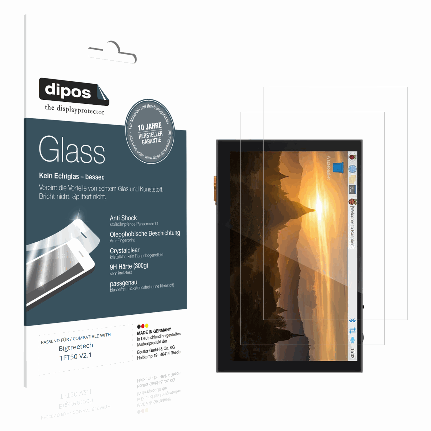 Klare Displayschutzfolie von dipos passend für Bigtreetech TFT50 V2.1, 9H kratzfest und blasenfrei montiert
