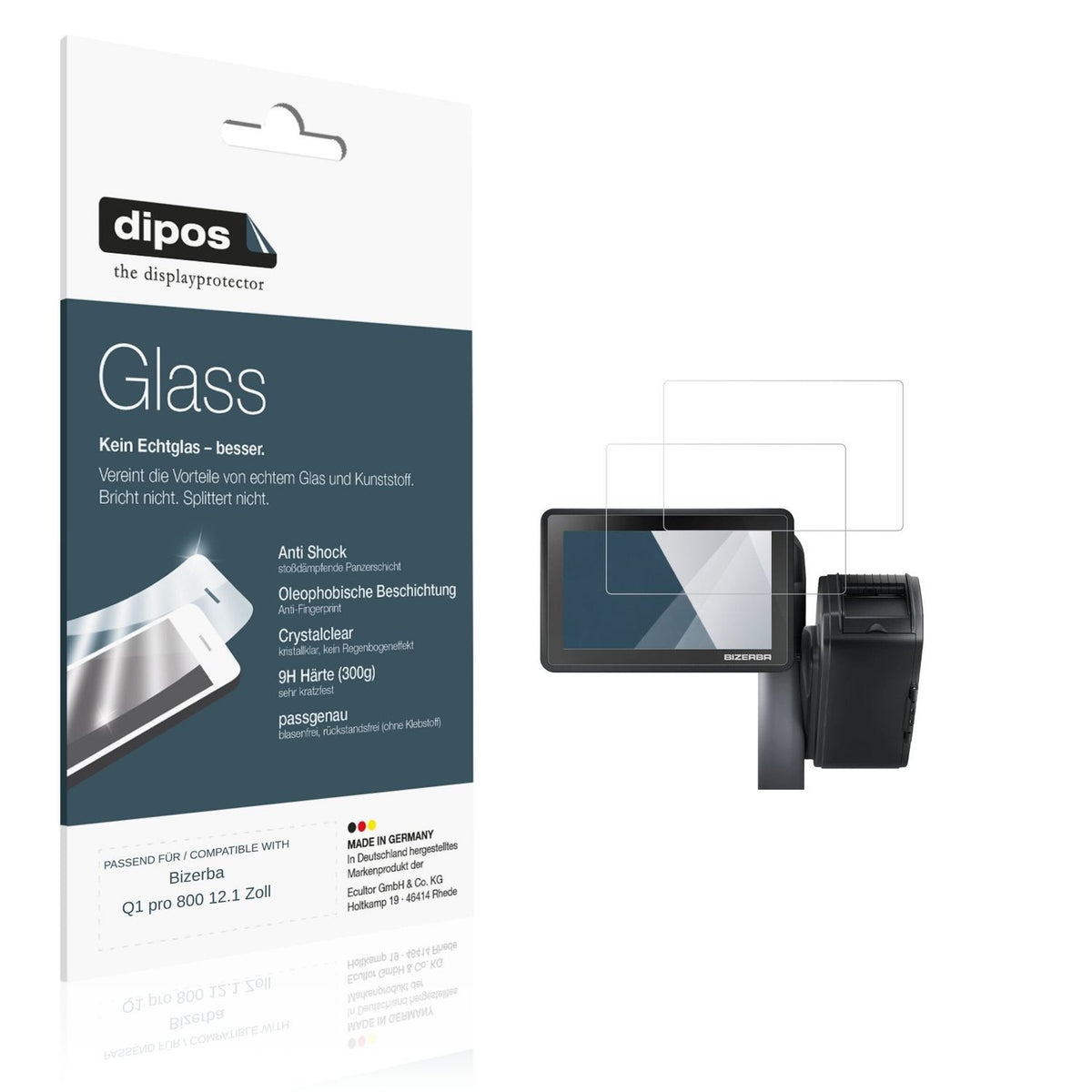 Klare Displayschutzfolie von dipos passend für Bizerba Q1 pro 800 12.1 Zoll, 9H kratzfest und blasenfrei montiert