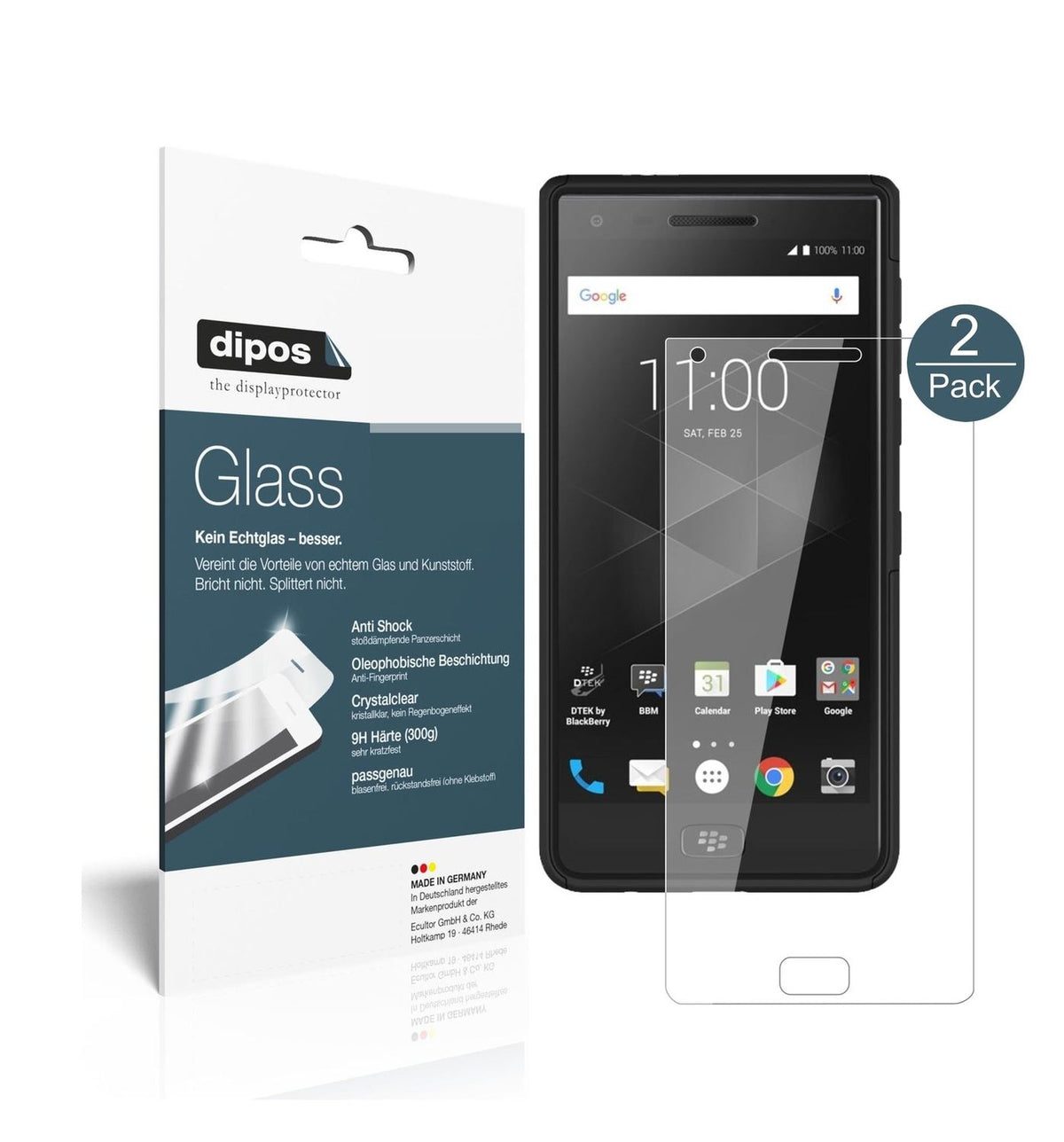 Klare Displayschutzfolie von dipos passend für Blackberry Motion, 9H kratzfest und blasenfrei montiert