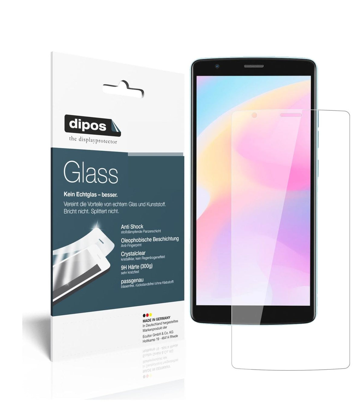 Klare Displayschutzfolie von dipos passend für Blackview A20 Pro, 9H kratzfest und blasenfrei montiert