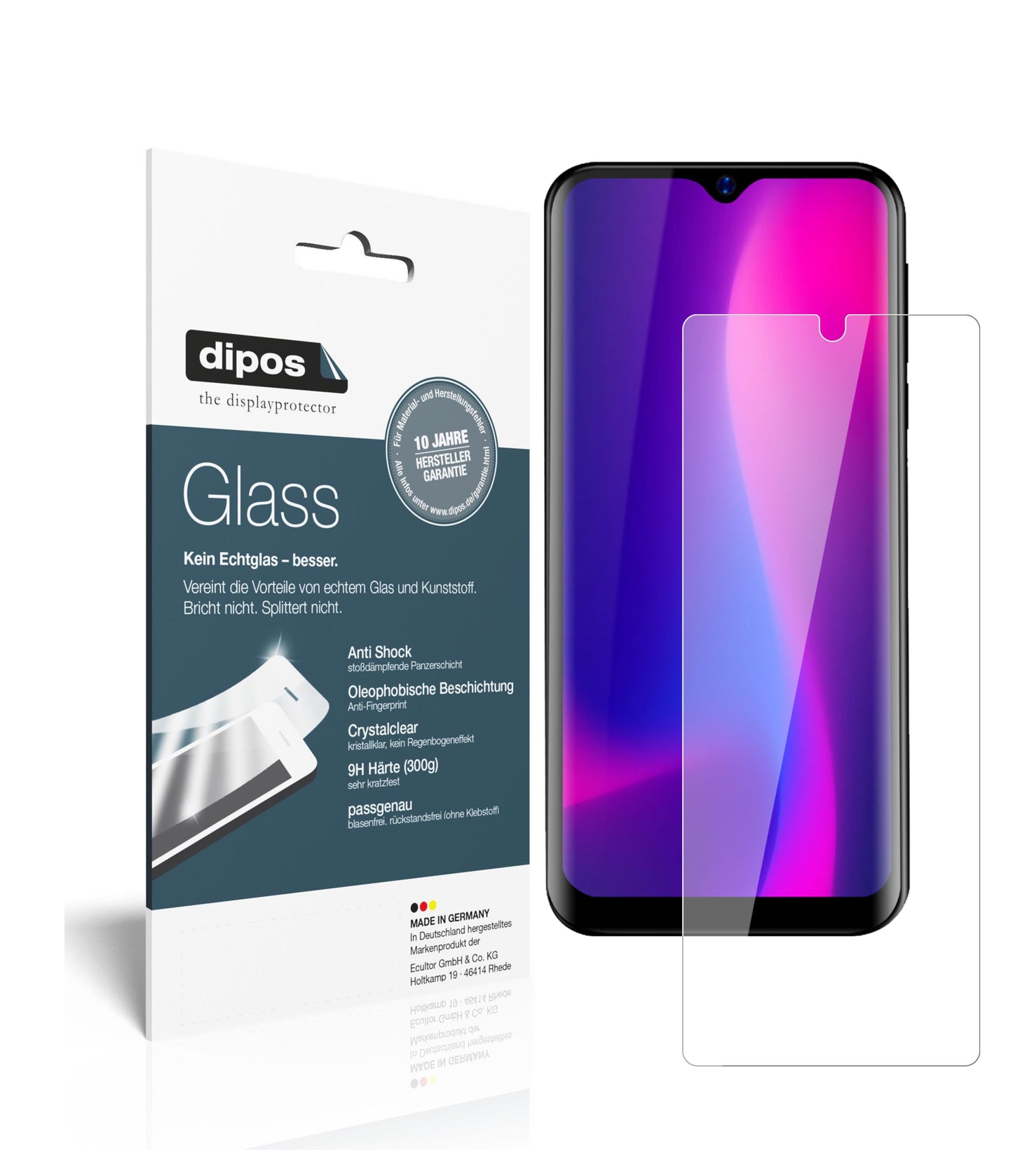 Klare Displayschutzfolie von dipos passend für Blackview A60 Pro (2019), 9H kratzfest und blasenfrei montiert