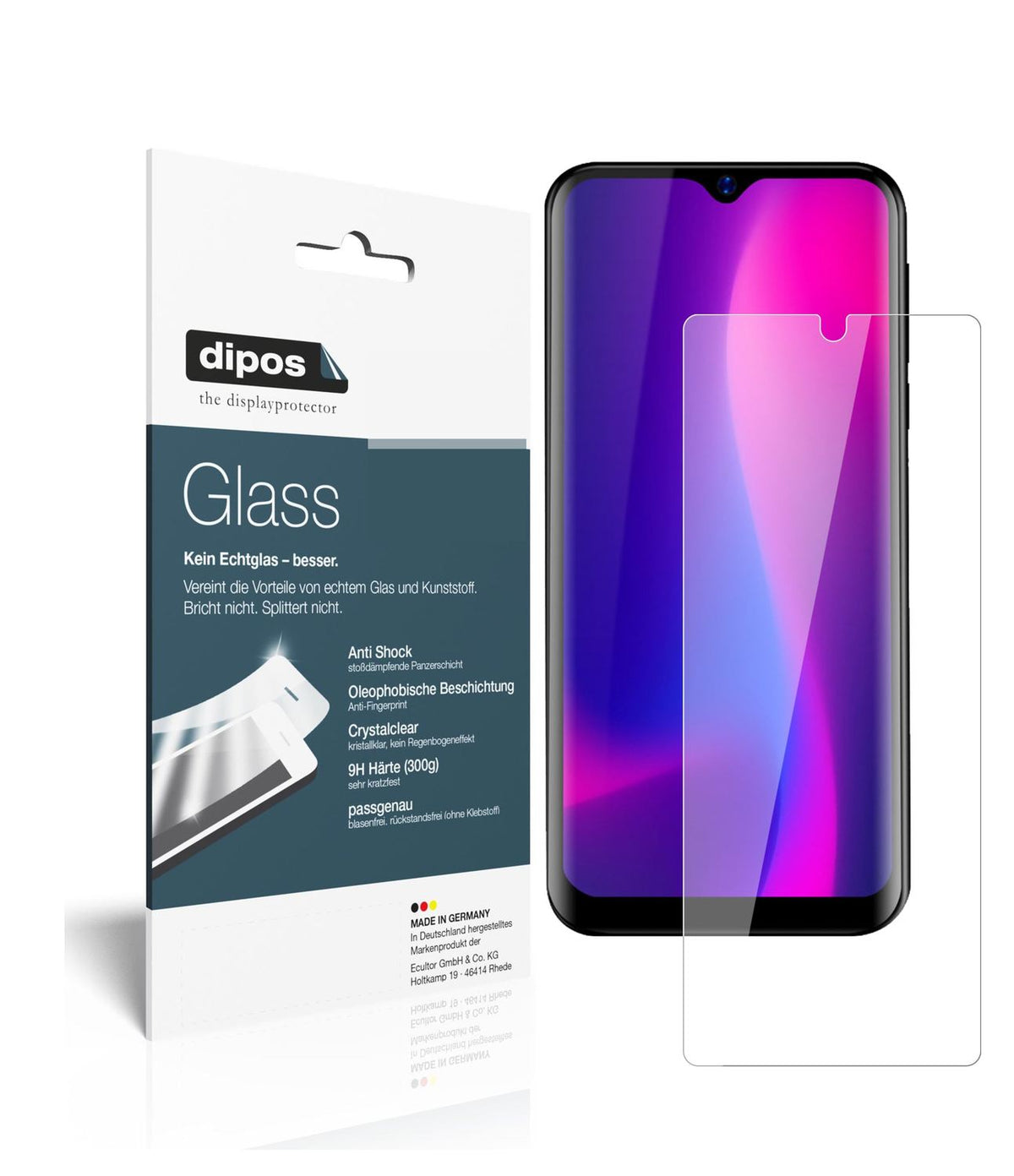 Klare Displayschutzfolie von dipos passend für Blackview A60 Pro (2019), 9H kratzfest und blasenfrei montiert