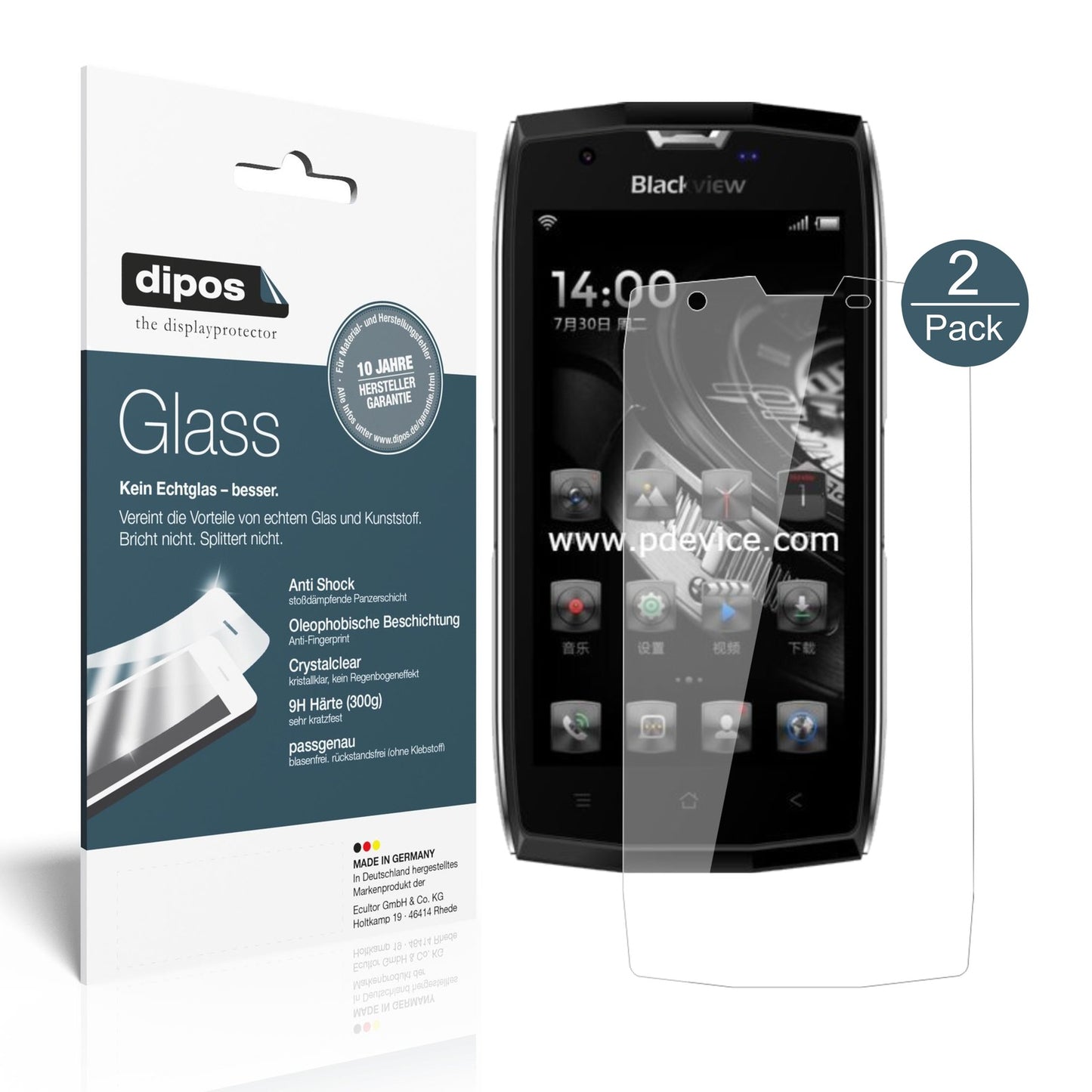 Klare Displayschutzfolie von dipos passend für Blackview BV7000 Pro, 9H kratzfest und blasenfrei montiert