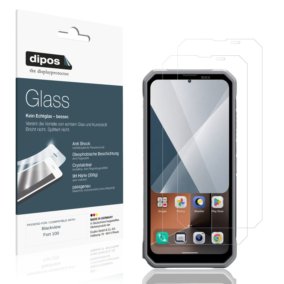 Klare Displayschutzfolie von dipos passend für Blackview Fort 100, 9H kratzfest und blasenfrei montiert