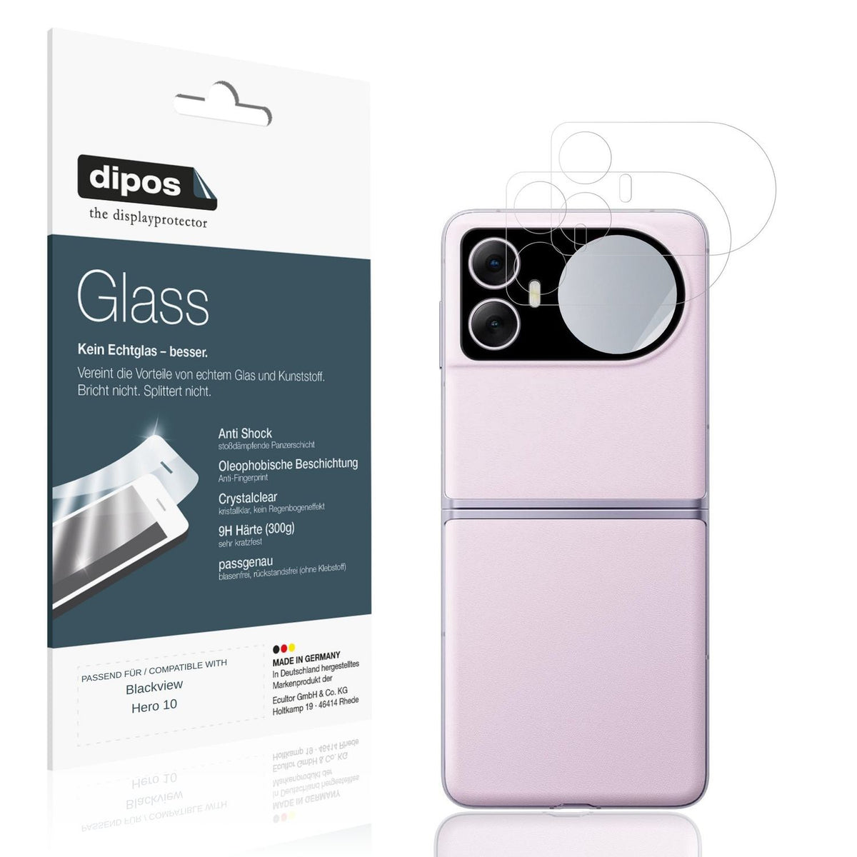 Klare Displayschutzfolie von dipos passend für Blackview Hero 10 Aussenseite, 9H kratzfest und blasenfrei montiert