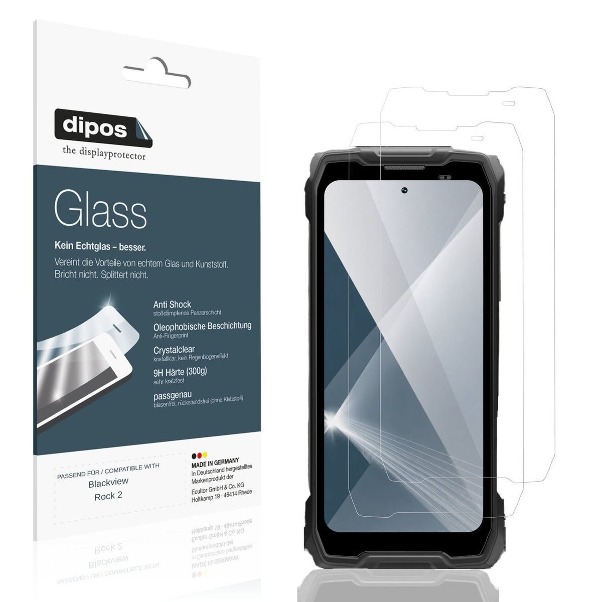 Klare Displayschutzfolie von dipos passend für Blackview Rock 2, 9H kratzfest und blasenfrei montiert