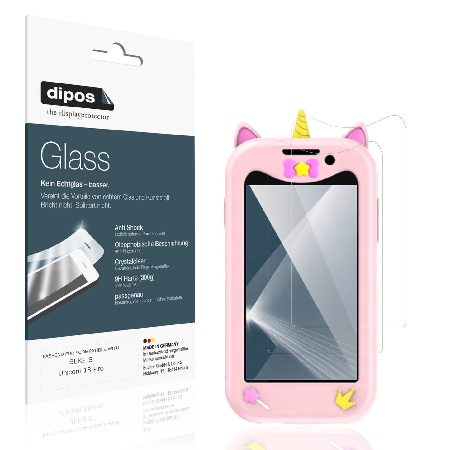 Klare Displayschutzfolie von dipos passend für BLKE S Unicorn 18-Pro, 9H kratzfest und blasenfrei montiert