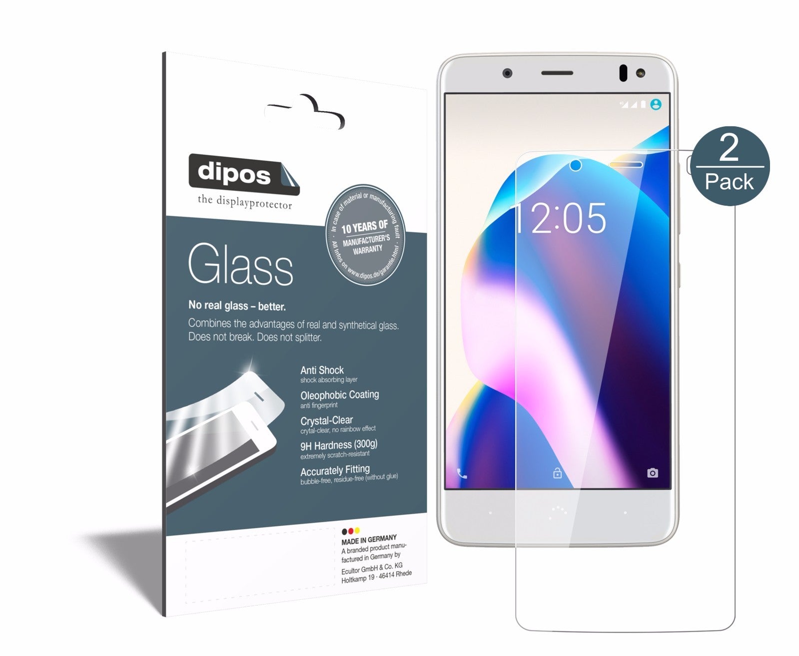 Klare Displayschutzfolie von dipos passend für BQ Aquaris U2, 9H kratzfest und blasenfrei montiert