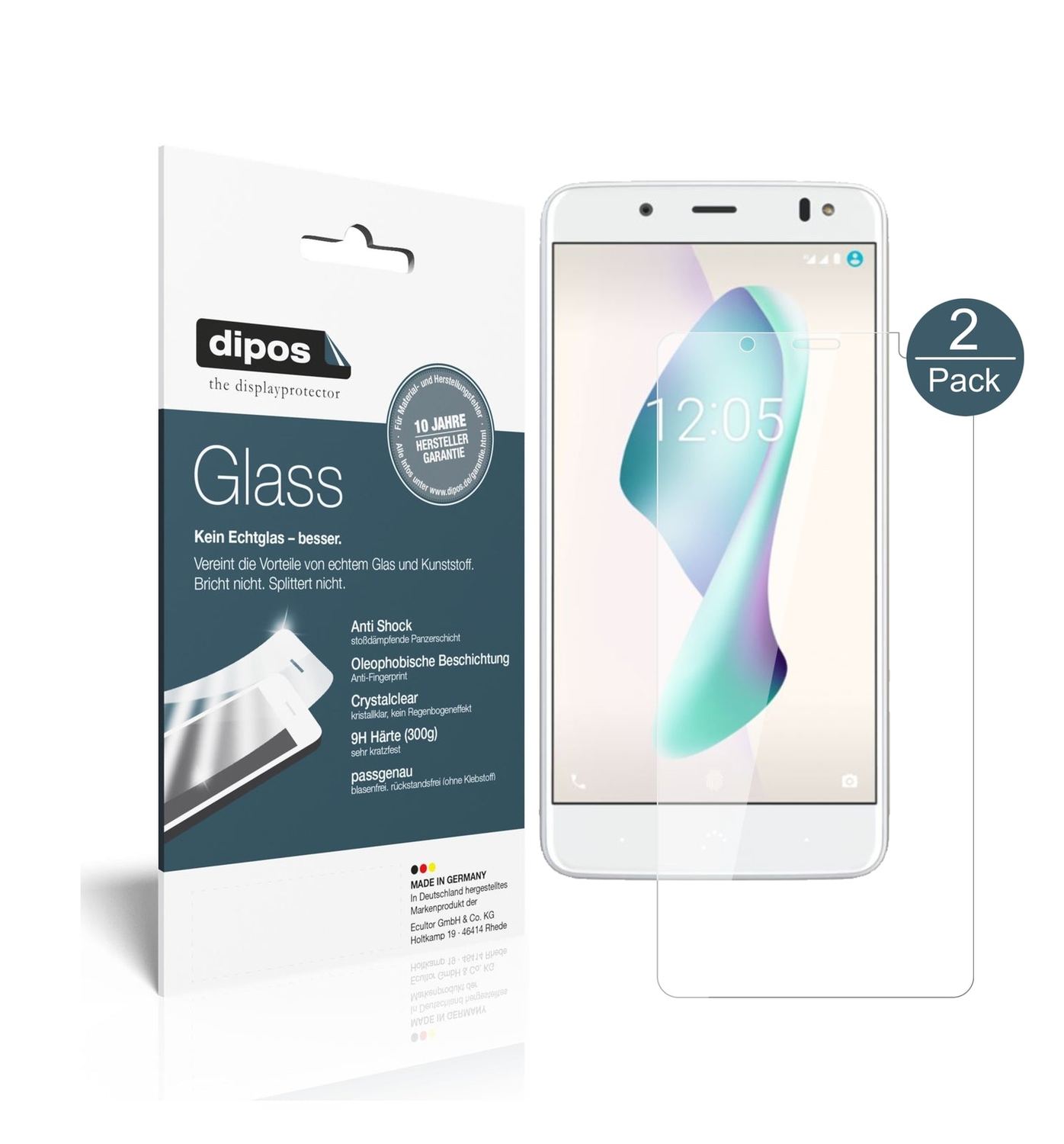 Klare Displayschutzfolie von dipos passend für BQ Aquaris VS Plus, 9H kratzfest und blasenfrei montiert