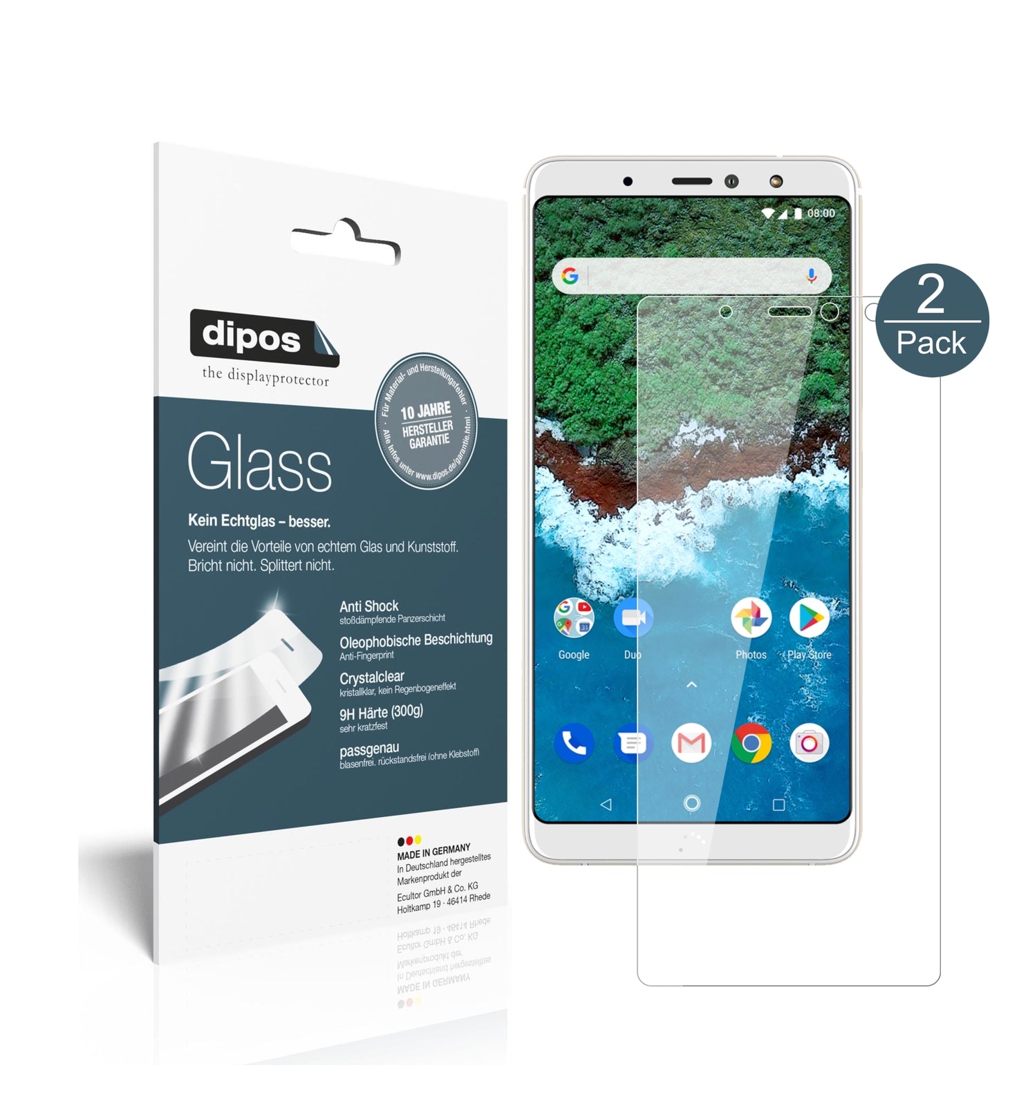 Klare Displayschutzfolie von dipos passend für BQ Aquaris X2, 9H kratzfest und blasenfrei montiert