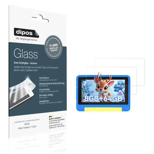 Klare Displayschutzfolie von dipos passend für Bufo Kids Tablet 7 Zoll, 9H kratzfest und blasenfrei montiert
